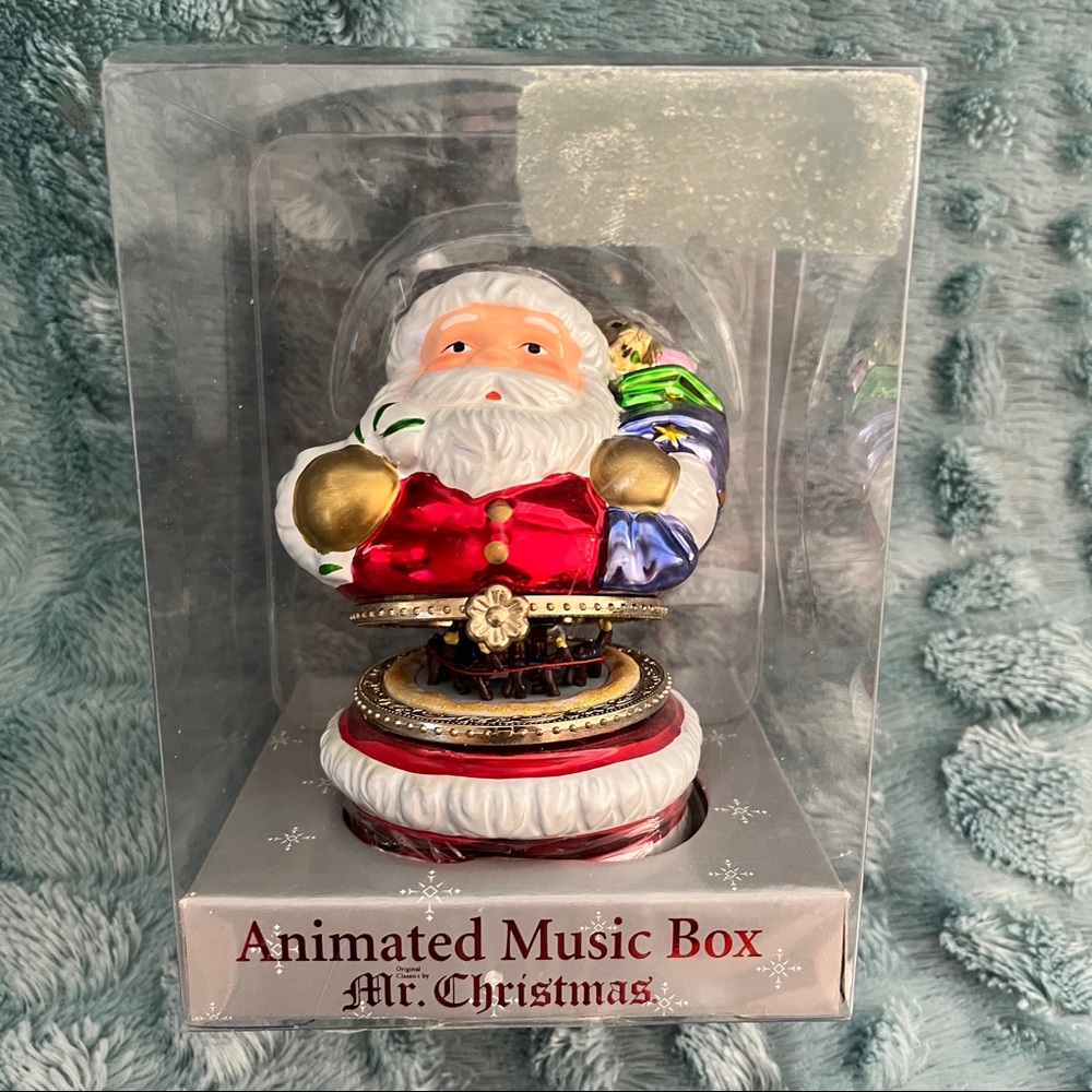 MR CHRISTMAS Animated Music Box Wind Up Santa Claus Plays Jingle Bells-Open Box